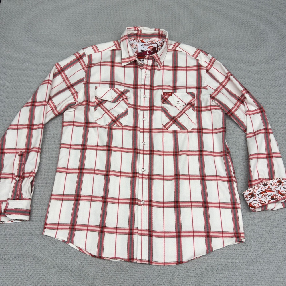 Retro Rifle Flannel Shirt Mens Large Red White Plaid Sakura Button Down Biker